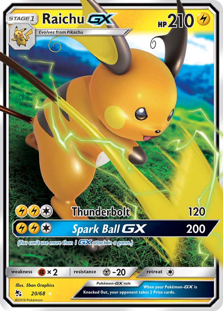 Raichu GX (20/68) [Sun & Moon: Hidden Fates]